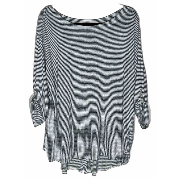 Adrienne Vittadini Top 1X Linen Striped Tunic Nautical Coastal Beach Lagenlook - Picture 1 of 12